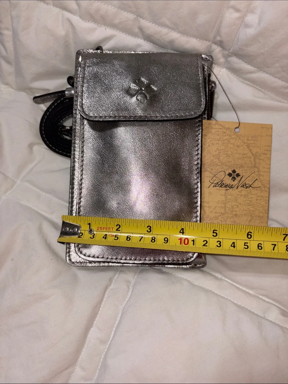 Nwt Patricia Nash metallic silver Chiavella Phone wallet Crossbody bag